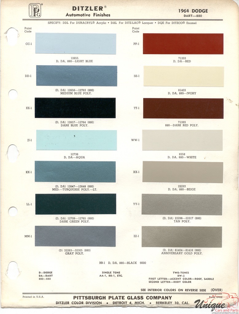 1964 Dodge Paint Charts PPG 1